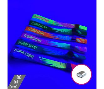   UV Reflective Fabric wristbands (15x340mm, full-colour custom printed on one side, variable data) - with metal ring