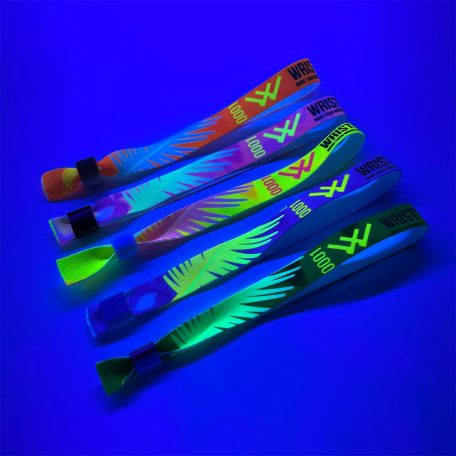 UV Reflective Fabric wristbands (15x340mm, full-colour custom printed on one side, variable data) - with metal ring