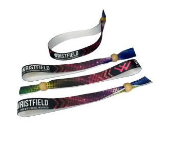   Fabric wristbands (15x340mm, full-colour custom printed on one side) - with adjustable bamboo bead