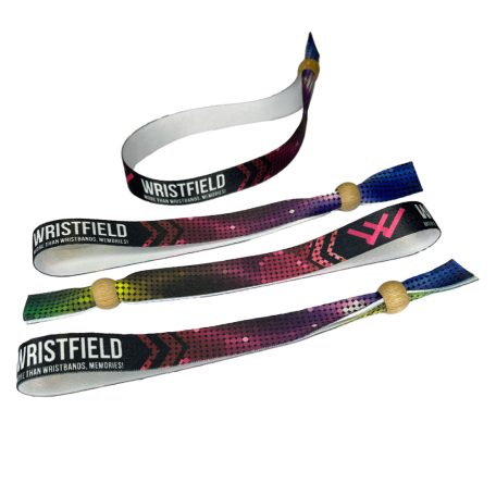 Fabric wristbands (15x340mm, full-colour custom printed on one side) - with adjustable bamboo bead