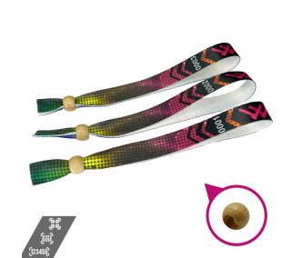   Fabric wristbands (15x340mm, full-colour custom printed on one side, variable data) - with adjustable bamboo bead