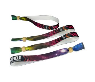   Fabric wristbands (15x340mm, full-colour custom printed on one side, variable data) - with adjustable bamboo bead