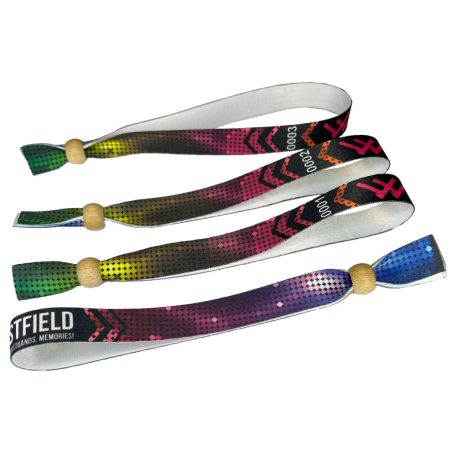 Fabric wristbands (15x340mm, full-colour custom printed on one side, variable data) - with adjustable bamboo bead