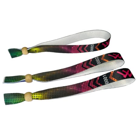 Fabric wristbands (15x340mm, full-colour custom printed on one side, variable data) - with adjustable bamboo bead