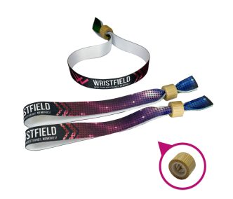   Fabric wristbands (15x340mm, full-colour custom printed on one side) - with bamboo/plastic self-closing tube