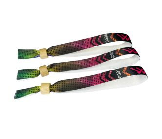   Fabric wristbands (15x340mm, full-colour custom printed on one side, variable data) - with bamboo/plastic self-closing tube