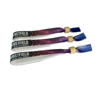   Fabric wristbands (15x340mm, full-colour custom printed on one side) - with bamboo/plastic self-closing tube