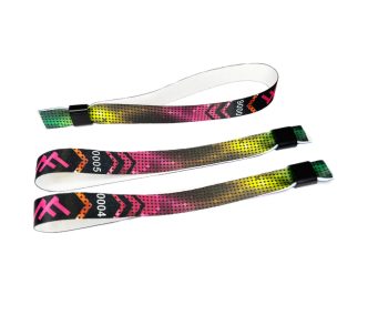   Fabric wristbands (15x340mm, full-colour custom printed on one side, variable data) - with plastic self-closing tube