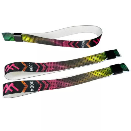 Fabric wristbands (15x340mm, full-colour custom printed on one side, variable data) - with plastic self-closing tube