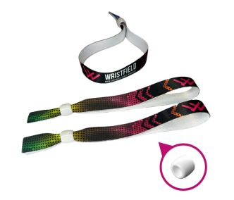   Fabric wristbands 15x340 mm full-colour custom printed on 1 side - with ADJUSTABLE PLASTIC BEAD
