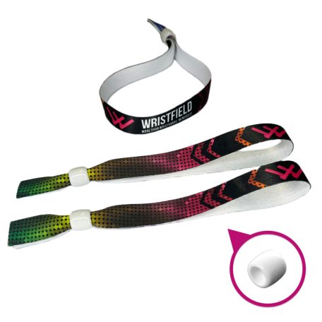 Fabric wristbands 15x340 mm full-colour custom printed on 1 side - with ADJUSTABLE PLASTIC BEAD - EXPRESS