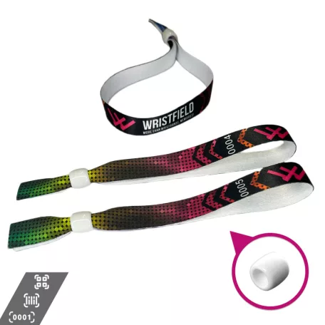Fabric wristbands (15x340mm, full-colour custom printed on one side, variable data) - with adjustable plastic bead