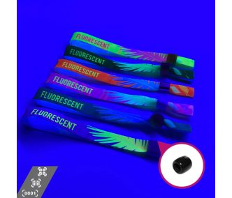   UV Reflective Fabric wristbands (15x340mm, full-colour custom printed on one side, variable data) - with adjustable plastic bead