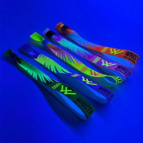 UV Reflective Fabric wristbands (15x340mm, full-colour custom printed on one side, variable data) - with adjustable plastic bead