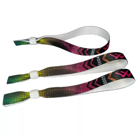 Fabric wristbands (15x340mm, full-colour custom printed on one side, variable data) - with adjustable plastic bead