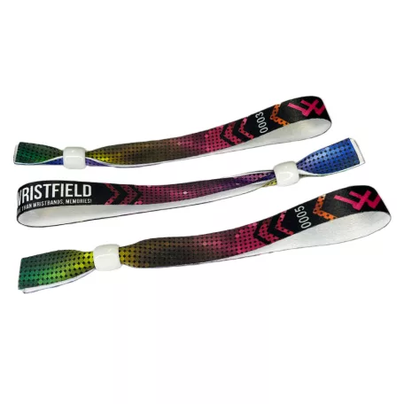 Fabric wristbands (15x340mm, full-colour custom printed on one side, variable data) - with adjustable plastic bead