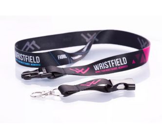   Satin Lanyards 20x900 mm full-colour custom printed on both sides - with metal thumb hook and Disconnect Buckle