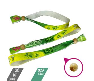   R-PET Wristband (15x340 mm, full-colour custom printed on one side, eco-friendly, variable data) - with adjustable bamboo bead