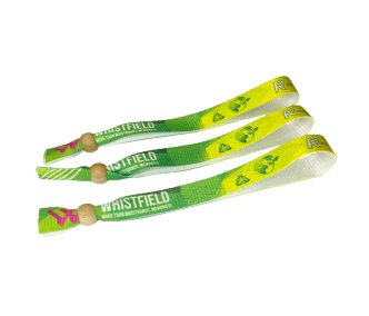   R-PET Wristband (15x340 mm, full-colour custom printed on one side, eco-friendly, variable data) - with adjustable bamboo bead