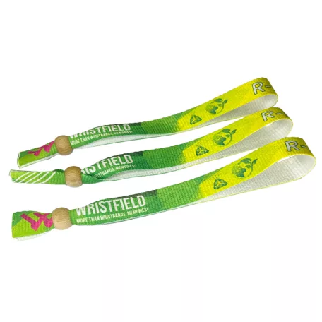 R-PET Wristband (15x340 mm, full-colour custom printed on one side, eco-friendly, variable data) - with adjustable bamboo bead