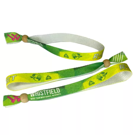 R-PET Wristband (15x340 mm, full-colour custom printed on one side, eco-friendly, variable data) - with adjustable bamboo bead