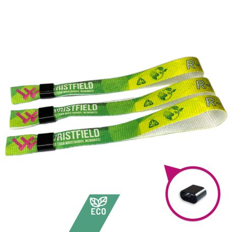 R-PET Wristband (15x340 mm, full-colour custom printed on one side, eco-friendly) - with plastic self-closing tube - EXPRESS