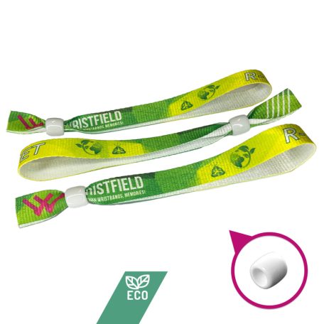 R-PET Wristband (15x340 mm, full-colour custom printed on one side, eco-friendly) - with adjustable plastic bead - EXPRESS