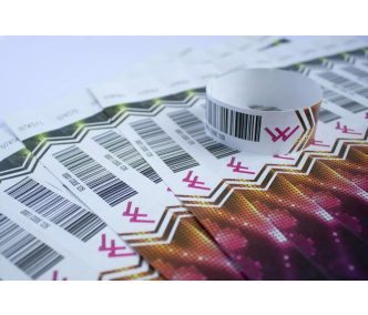   Tyvek 1" wristbands with full-colour printing and variable data (barcode, numbering, etc)