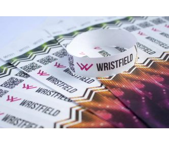   Tyvek 3/4" wristbands with full-colour printing and variable data (barcode, numbering, etc)